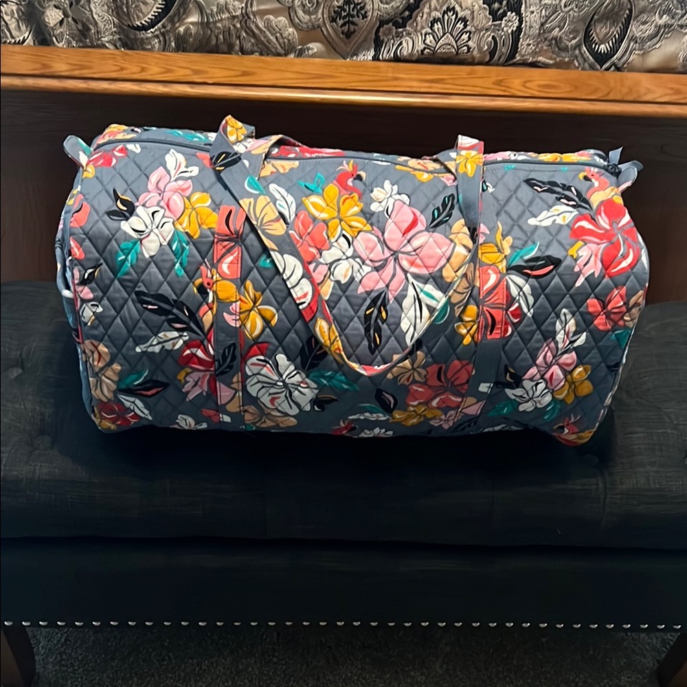Vera Bradley Gray and Pink Quilted Travel Bag